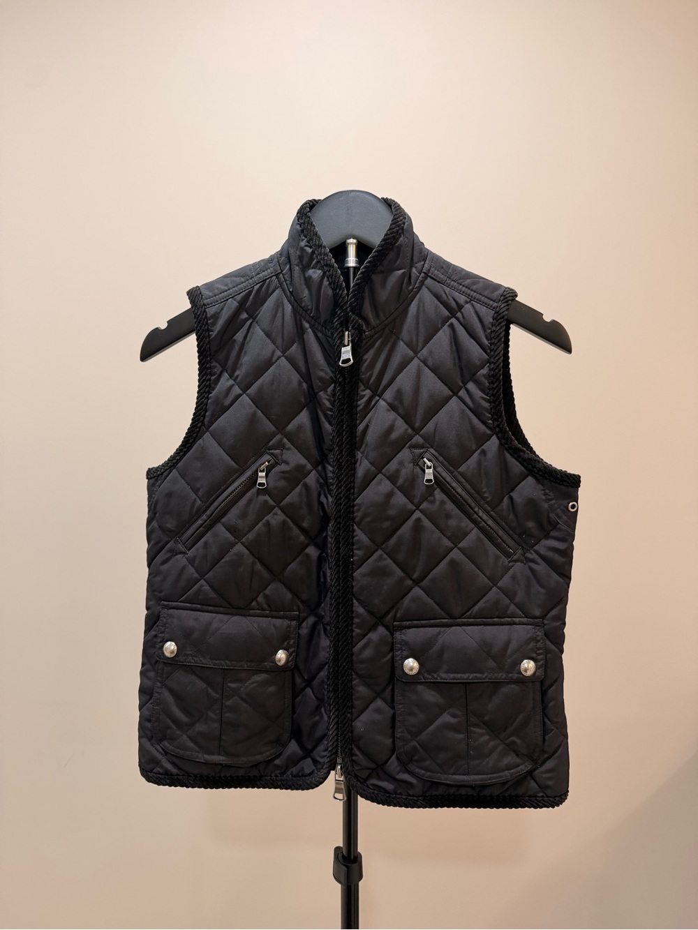 Ralph Lauren Black Quilted Men's Vest with Braided Trim